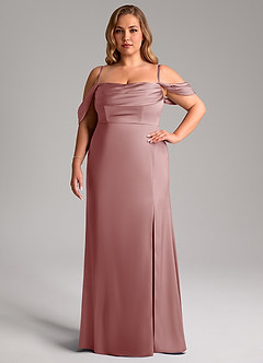 Azazie Saige Vestidos de damas de honor Vestido de Rosa Polvorienta de Satén Elástico de Corte Recto con Vestidos sin tirantes image15