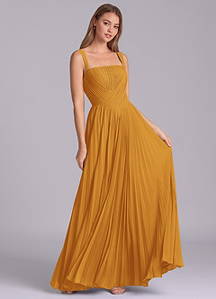 Azazie Mina Jurken voor bruidsmeisjes Jurk van Chiffon met A-Lijn Geplooid Boterbabbelaar image3