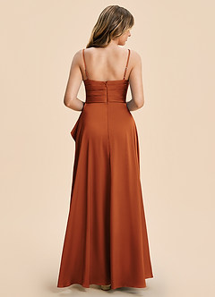 Azazie Naveah Junior Cinnamon A-Line Ruched Stretch Satin Dress image2