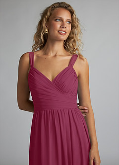 Azazie Aziza Bridesmaid Dresses Mulberry A-Line V-Neck Pleated Chiffon Dress image5