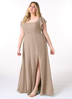Azazie Bondi Bridesmaid Dresses Taupe A-Line Ruffled Chiffon Dress image9