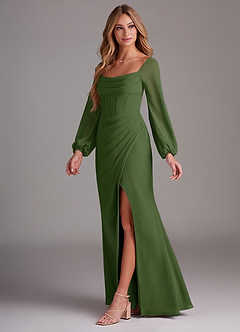 Azazie Charissa Bridesmaid Dresses Olive Sheath Long Sleeve Chiffon Dress image4