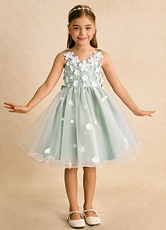 Azazie Junebug Robe Demoiselle D'honneur Fillette Robe Princesse en Tulle Dentelle Ivoire Agave image3