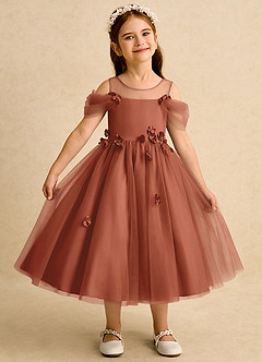 Azazie Juni Flower Girl Dresses Auburn Ball-Gown Pleated Tulle Dress image1