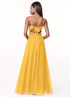 Azazie Zeya Bridesmaid Dresses Marigold A-Line V-Neck Pleated Chiffon Dress image3