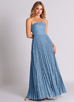 Azazie Mariana Bridesmaid Dresses Steel Blue A-Line Strapless Floral Burnout Convertible Dress image4