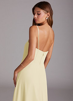 Azazie Wren Brautjungfernkleider A-Linie Schulterfrei Chiffon Kleid Zitronensorbet image7