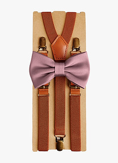 front Matching Matte Satin Pre-Tied Bow Tie & Suspenders Set