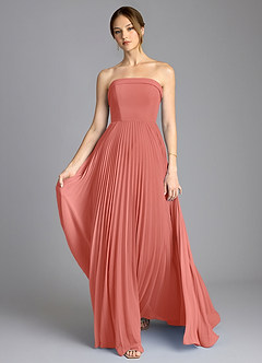 Azazie Mariana Brautjungfernkleider A-Linie Schulterfrei Chiffon Kleid Lachsrosa image1