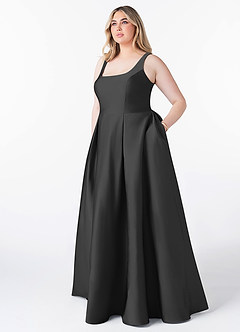 Azazie Neve Brautjungfernkleider Ballkleid mit Taschen Stretch-Satin Kleid Schwarz image7