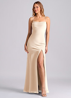 Azazie Grata 신부 들러리 드레스 인어 주름진 쉬폰 바닥 길이 드레스 image1