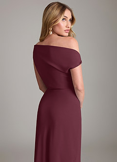 Azazie Emerson Bridesmaid Dresses Cabernet Sheath Off the Shoulder Chiffon Dress image3