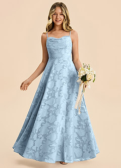 Azazie Bear Junior Sky Blue A-Line Pleated Floral Burnout Dress image1