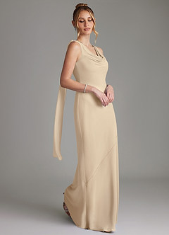 Azazie Essence Bridesmaid Dresses Champagne Sheath Chiffon Dress image5