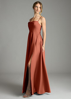 Azazie Elle Bridesmaid Dresses Clay A-Line Pleated Stretch Satin Dress image3