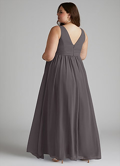 Azazie Yetta Maternity Bridesmaid Dresses A-Line V-Neck Gathered Chiffon Floor-Length Dress image11