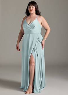 Azazie Davis Bridesmaid Dresses Mist A-Line Pleated Stretch Satin Dress image10