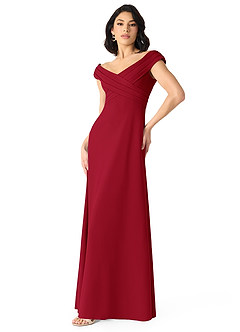 Azazie Evita At-home Try On Dresses Dusk A-Line Off the Shoulder Stretch Crepe Dress image3