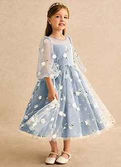 Azazie Elowen Flower Girl Dresses Dusty Blue A-Line Sweetheart Neckline Lace Dress image4