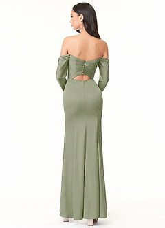 Azazie Hallie Bridesmaid Dresses Pistachio Mermaid Off-The-Shoulder Long Sleeve Stretch Satin Convertible Dress image3