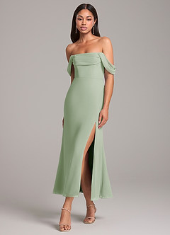Azazie Saige Bridesmaid Dresses Dusty Sage Sheath Off the Shoulder Chiffon Convertible Dress image3