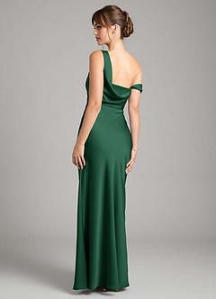 Azazie Madelyn Bridesmaid Dresses Dark Green Mermaid One Shoulder Stretch Satin Convertible Dress image2
