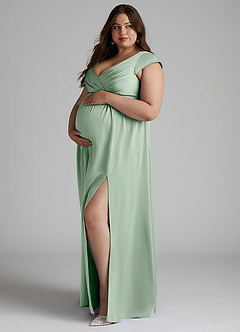 Azazie Allessia Maternity Bridesmaid Dresses A-Line Pleated Stretch Satin Floor-Length Dress image8