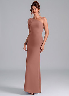 Azazie Rinna Bridesmaid Dresses Cedar Rose Mermaid One Shoulder Chiffon Dress image3