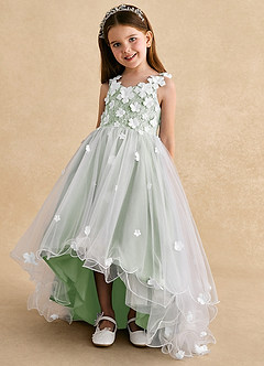 Azazie Celia vestidos de niña de las flores Vestido de Salvia Polvorienta de Tul de Corte En A con Encaje image6