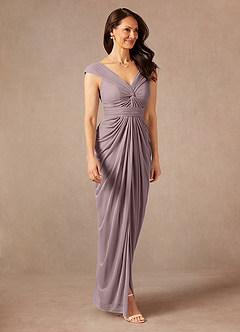 Azazie Lisolette Mother of the Bride Dresses Dusk Sheath Pleated Mesh Dress image5