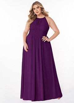 Azazie Bonnie Bridesmaid Dresses Grape A-Line Keyhole Ruched Chiffon Dress image6