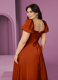 Barbie ♥ Azazie Bridesmaid Dresses Paprika A-Line Ruched Stretch Satin Dress image8