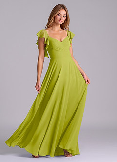 Azazie Leilani Bridesmaid Dresses Lemongrass A-Line Pleated Chiffon Dress image3