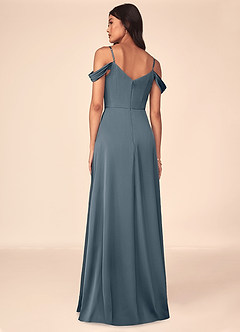Azazie Ocean Bridesmaid Dresses Twilight A-Line V-Neck Pleated Stretch Satin Dress image2