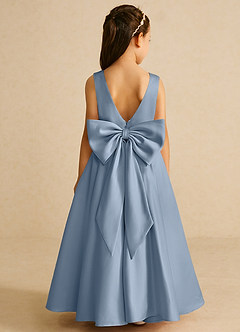 Azazie Pipsy Flower Girl Dresses Dusty Blue A-Line Bow Matte Satin Dress image1
