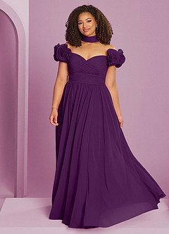 Barbie ♥ Azazie Jurken voor bruidsmeisjes Converteerbaar Jurk van Chiffon met A-Lijn Off the Shoulder Druif image15