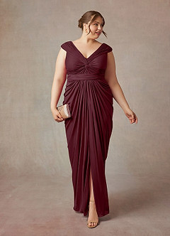 Azazie Lisolette Mother of the Bride Dresses Cabernet Sheath Pleated Mesh Dress image9