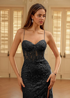 Mythra Black Lace-embroidered Tulle Mermaid Prom Dress image5