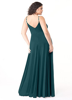 Azazie Evalin Bridesmaid Dresses Pine A-Line V-Neck Pleated Mesh Dress image8