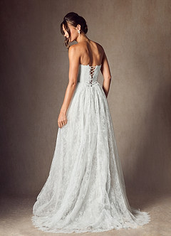 Azazie Lorena Wedding Dresses Diamond White A-Line Strapless Lace Dress image6