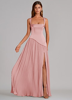 Azazie Stephanie Brautjungfernkleider A-Linie Plissee Stretch-Satin Kleid Puderrosa image4