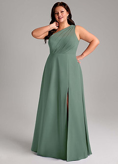 Azazie Phaedra Bridesmaid Dresses Eucalyptus A-Line One Shoulder Chiffon Dress image13