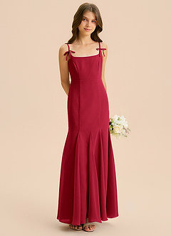 Azazie Evey Junior Abito Sirena in Chiffon Plissettato Scarlatto image4