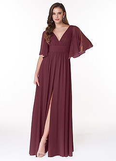 Azazie Temeka Bridesmaid Dresses Cabernet A-Line Ruched Chiffon Dress image1