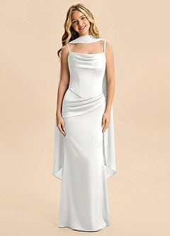 Azazie Sorrel Junior White Mermaid Ruched Stretch Satin Dress image3