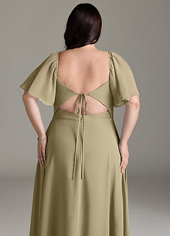 Azazie Chloe Abiti da Damigella Abito A-Line in Chiffon Scollo a Cuore Verde Muschio image13