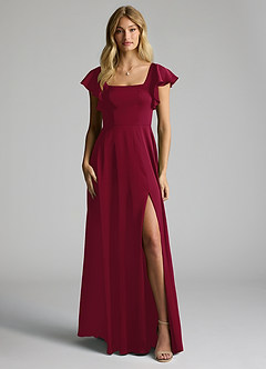 Azazie Bondi Brautjungfernkleider A-Linie Schleifen Stretch-Satin Kleid Burgunderrot image5