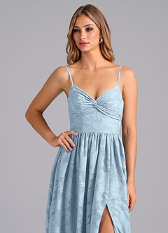 Azazie Zeya Bridesmaid Dresses Sky Blue A-Line Bow Floral Burnout Dress image2