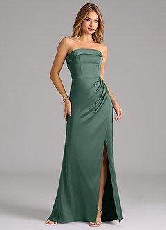 Azazie Aretha Bridesmaid Dresses Eucalyptus A-Line Strapless Stretch Satin Convertible Dress image4