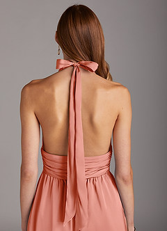 Azazie Oli Bridesmaid Dresses Coral Pleated Stretch Satin Jumpsuit image5